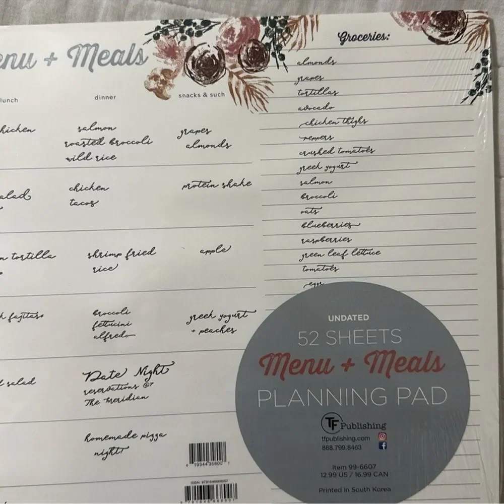 TF 52 Sheets Menu & Meals Calendar Planning Pad